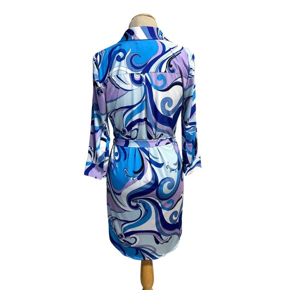 L'AGENCE  Womens Sz XS Addison Print Shirt Dress in Provence Blue/Lavender - Picture 8 of 14